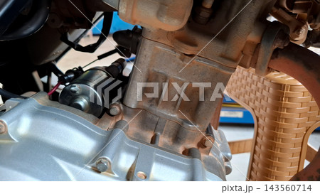 Single Cylinder Engine Block on Motorcycle Single Cylinder Engine Block on Motorcycle 143560714