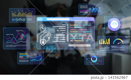 Futuristic digital interface displaying AI, data analytics, coding, and various charts for technology innovation and development in modern workspace Gluon Futuristic digital interface displaying AI, data analytics, coding, and various charts for technology innovation and development in modern workspace Gluon 143562967