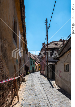 Charming cobblestone street in historic old town Sibiu Romania 143563517