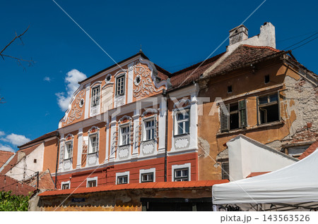 Ornate baroque facade of Weidner Reussner House in Sibiu Romania 143563526