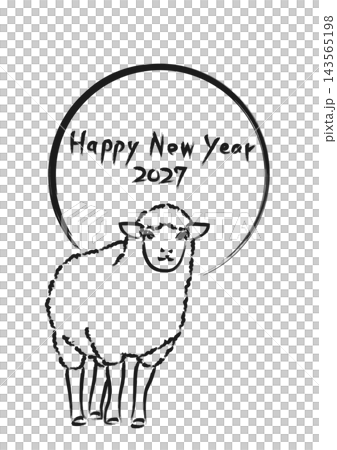 一張手寫的2027新年賀卡和一隻羊。 一張手寫的2027新年賀卡和一隻羊。 143565198