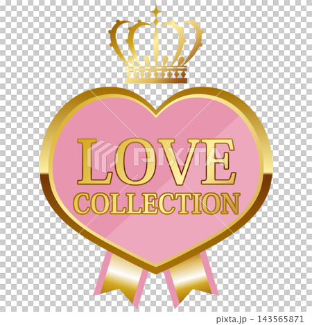 A luxurious heart-shaped Love Collection emblem in pink and gold. A luxurious heart-shaped Love Collection emblem in pink and gold. 143565871