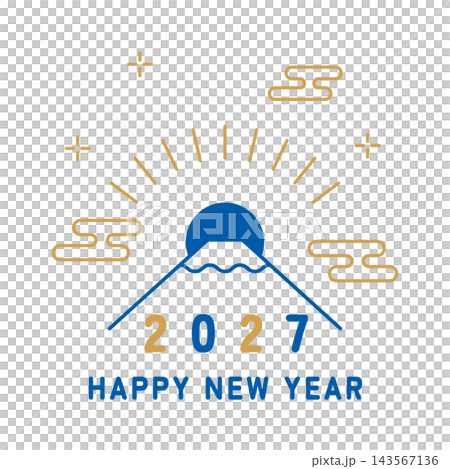 New Year's card material for the Year of the Sheep, 2027: Illustration of Mount Fuji New Year's card material for the Year of the Sheep, 2027: Illustration of Mount Fuji 143567136