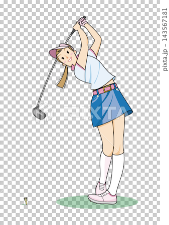一位女士正在打高爾夫球開球。 一位女士正在打高爾夫球開球。 143567181