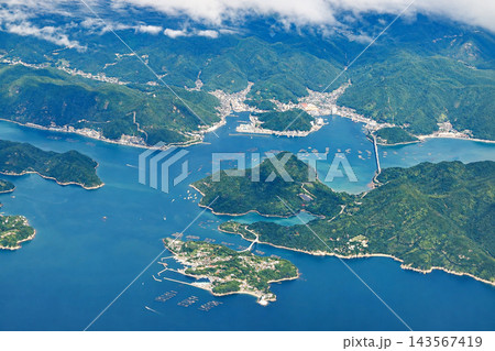 岡山県日生・鹿久居島・頭島上空の航空写真（機内より撮影）2026年9月 143567419