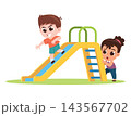 Children Playing Dangerously on Playground Slide Cartoon Illustration 143567702
