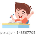 Happy Boy Finishing Homework Successfully Cartoon Illustration 143567705