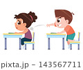 Child Bullying Classmate in Classroom Cartoon Illustration 143567711