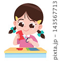 Child Using Scissors Safely for Craft Activity Cartoon Illustration 143567713