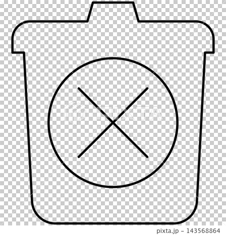 Line art style icon illustration of a trash bin with cross mark badge isolated on transparent background. Minimalist thin line design element for delete UI. Line art style icon illustration of a trash bin with cross mark badge isolated on transparent background. Minimalist thin line design element for delete UI. 143568864