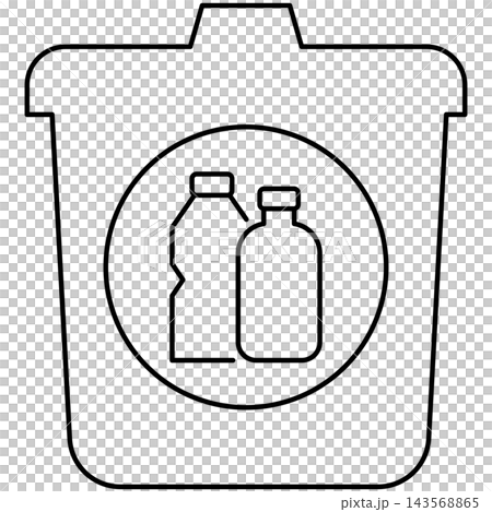 Line art style icon illustration of a trash bin with plastic bottle recycling symbol isolated on transparent background. Minimalist thin line for plastic waste UI. Line art style icon illustration of a trash bin with plastic bottle recycling symbol isolated on transparent background. Minimalist thin line for plastic waste UI. 143568865