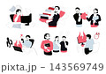 Office problems set flat concepts. People overworked, getting stress and burnout, lot of paperwork, distraction and frustration, toxic workplace with conflicts or gossips. Vector illustrations. 143569749