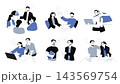 Business people set flat concepts. Employees meeting with project presentation, staff discussing and communicating, colleague brainstorming, do tasks, cooperating at workplace. Vector illustrations. 143569754
