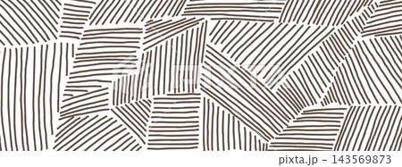 Thin line background with brown hatching in irregular geometric blocks. Fine hand drawn stripes on white in varied directions. Abstract vector texture for wrapping paper or notebook cover 143569873