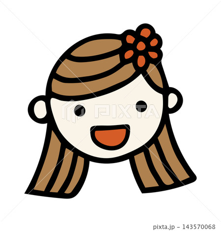 ロングヘアのかわいい女の子の手描きアイコンイラスト 143570068