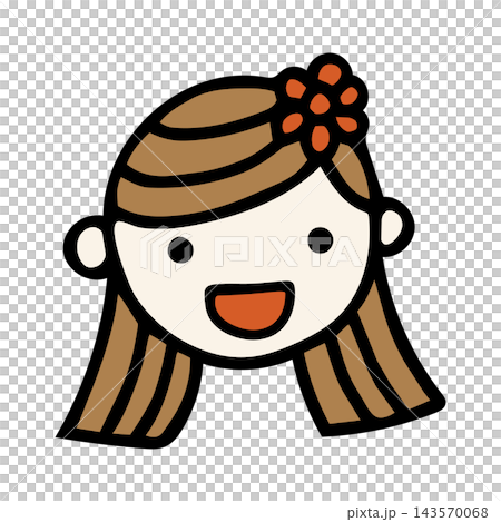 ロングヘアのかわいい女の子の手描きアイコンイラスト 143570068