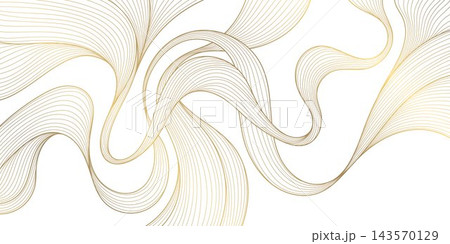 Luxury abstract gold wave pattern with elegant flowing lines, smooth curves, organic shapes, modern Japanese style. Vector background, wine labels, premium graphic design, art deco fancy illustration 143570129