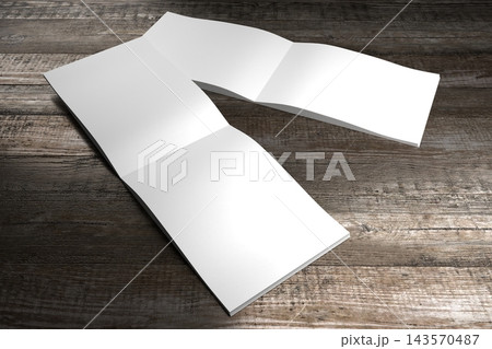 A4 to A5 brochure mockup with content pages on wooden background A4 to A5 brochure mockup with content pages on wooden background 143570487