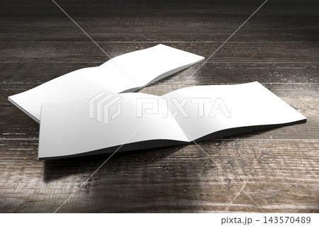 A4 to A5 brochure mockup with content pages on wooden background A4 to A5 brochure mockup with content pages on wooden background 143570489