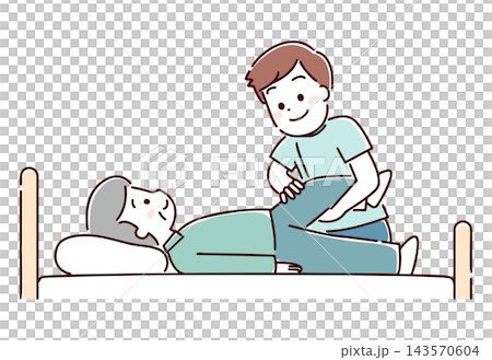 A senior man receiving rehabilitation in bed (hand-drawn style) A senior man receiving rehabilitation in bed (hand-drawn style) 143570604