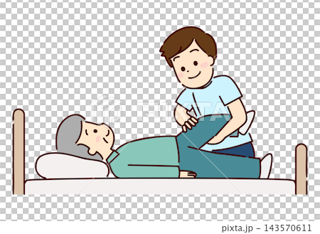 一位老年男子正在床上接受復健治療 一位老年男子正在床上接受復健治療 143570611