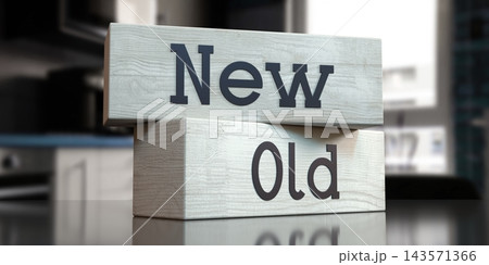Old, new - words on wooden blocks - 3D illustration Old, new - words on wooden blocks - 3D illustration 143571366