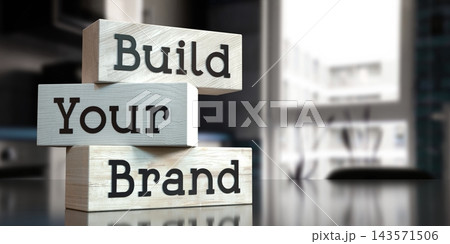 Build your brand - words on wooden blocks - 3D illustration 143571506