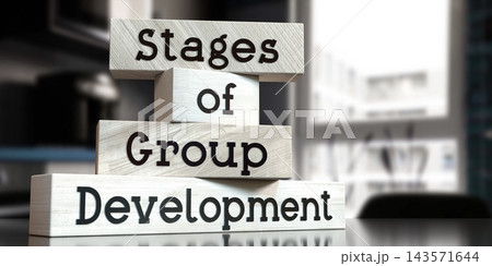 Stages of group development - words on wooden blocks - 3D illustration Stages of group development - words on wooden blocks - 3D illustration 143571644