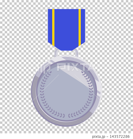 A flat, color illustration of a plain, round silver medal with a ribbon. 143572286