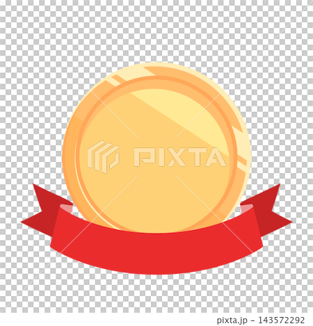 Flat illustration of a gold medal with a red ribbon. 143572292
