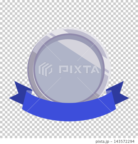 Flat illustration of a silver medal with a blue ribbon. 143572294