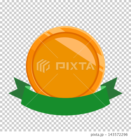 Flat illustration of a bronze medal with a green ribbon. Flat illustration of a bronze medal with a green ribbon. 143572296