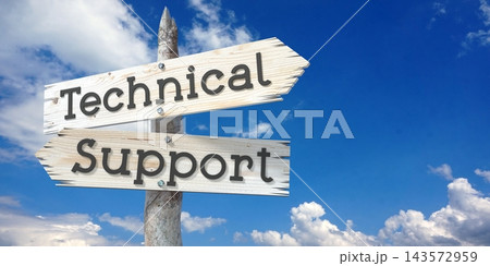 Technical support - wooden signpost with two arrows Technical support - wooden signpost with two arrows 143572959