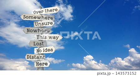 Direction concept - wooden signpost with many arrows 143573152
