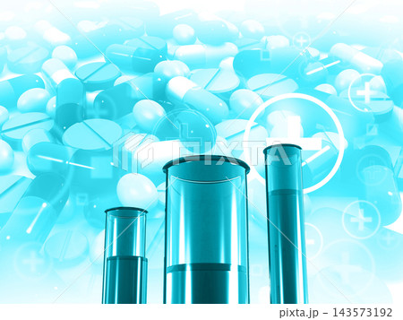 Medicine experiment in lab. Test tubes with medcine pills 143573192