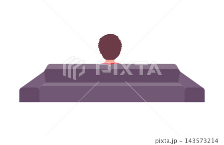 Single person seated on modern couch facing away in minimalist flat color illustration with muted tones, geometric forms, clean white background, calm interior mood and stylized home composition Single person seated on modern couch facing away in minimalist flat color illustration with muted tones, geometric forms, clean white background, calm interior mood and stylized home composition 143573214