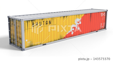 Bhutan - 40 feet cargo container for international trade and logistics - 3D illustration 143573370