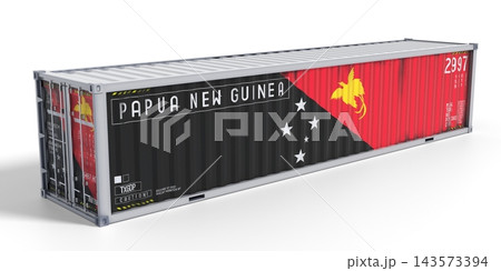 Papua New Guinea - 40 feet cargo container for international trade and logistics - 3D illustration Papua New Guinea - 40 feet cargo container for international trade and logistics - 3D illustration 143573394