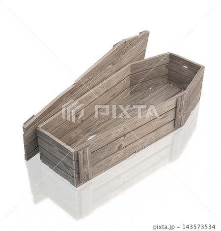 3D wooden coffin/ casket isolated on white background 143573534