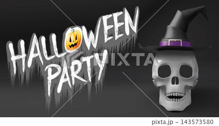 Halloween banner with a skull wearing witch hat Halloween banner with a skull wearing witch hat 143573580