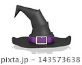 3D black witch hat with violet ribbon - isolated on white background 3D black witch hat with violet ribbon - isolated on white background 143573638