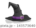 3D black witch hat with violet ribbon - isolated on white background 3D black witch hat with violet ribbon - isolated on white background 143573640