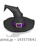 3D black witch hat with violet ribbon - isolated on white background 3D black witch hat with violet ribbon - isolated on white background 143573641