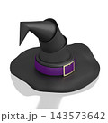 3D black witch hat with violet ribbon - isolated on white background 3D black witch hat with violet ribbon - isolated on white background 143573642