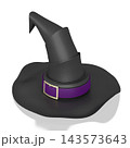 3D black witch hat with violet ribbon - isolated on white background 3D black witch hat with violet ribbon - isolated on white background 143573643
