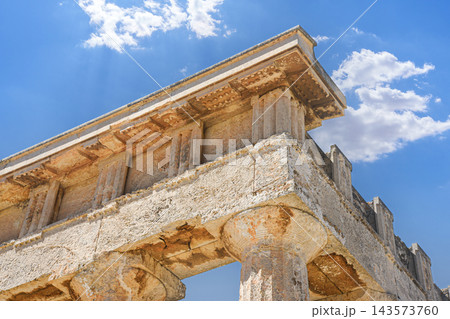 Temple of Aphaia doric columns detail in Aegina Greece Temple of Aphaia doric columns detail in Aegina Greece 143573760
