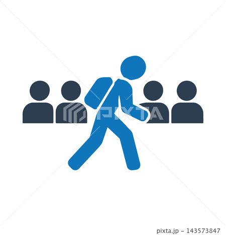 A runner dashing past a seated crowd icon A runner dashing past a seated crowd icon 143573847