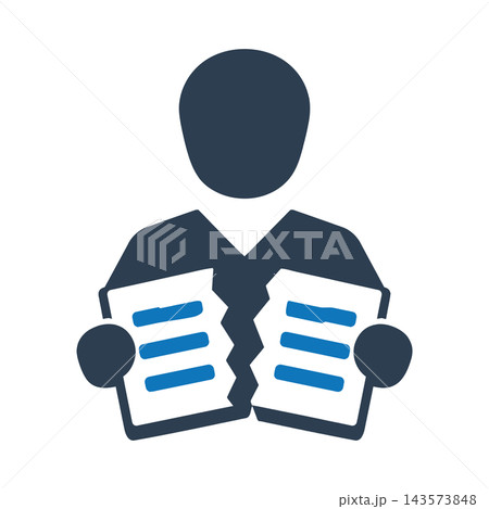 A person tearing documents in half icon 143573848