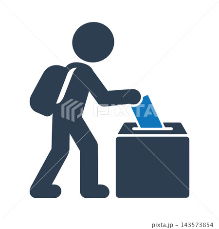 A student with a backpack dropping a ballot into a box icon 143573854