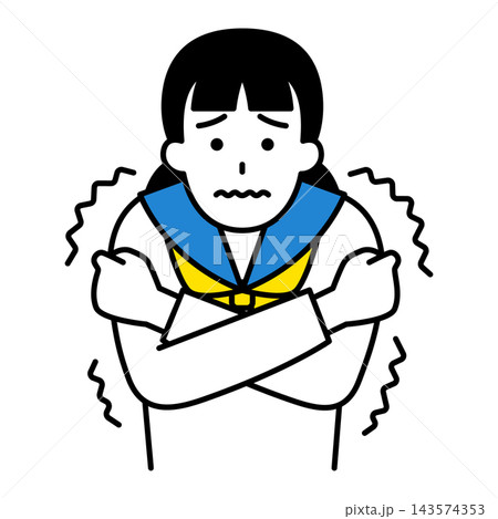 寒がっているセーラー服の女子学生 寒がっているセーラー服の女子学生 143574353